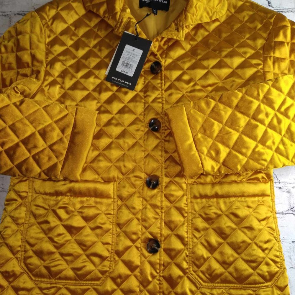 WHO WHAT WHERE Women's Golden Yellow Long Sleeve Quilted Satin Jacket